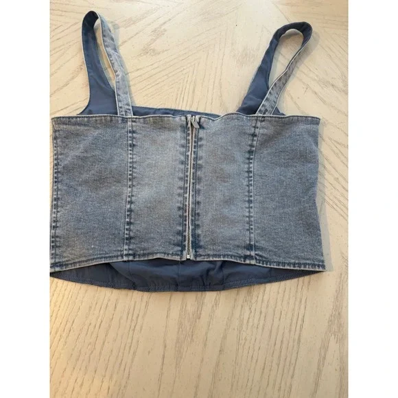 Belle Vere Womens Denim Corset Top Light Wash Blue Square Neck Zip Back Size M - Picture 4 of 9